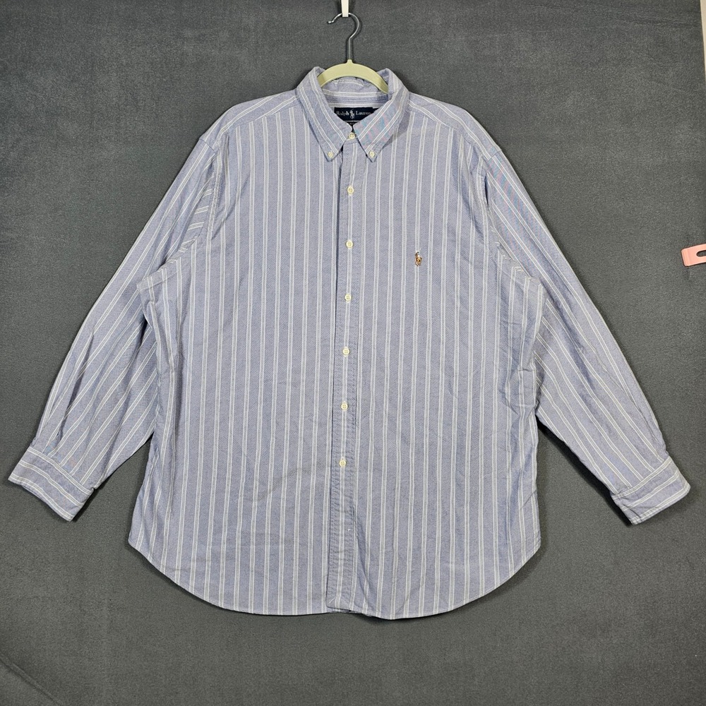 Ralph Lauren Button Down Mens 18 34/35 Blue Striped Classic Fit Oxford Shirt